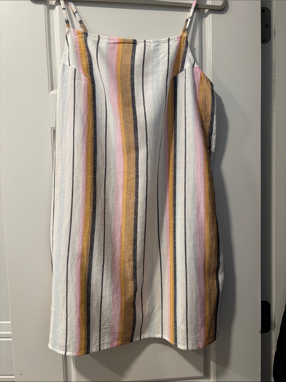 Billabong Striped Spaghetti‑Strap Mini Dress in White, Pink & Mustard